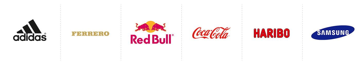 Logos von Marken: adidas, Ferrero, Red Bull, Coca-Cola, Haribo, Samsung