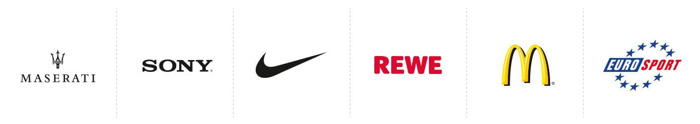 Logos von Maserati, Sony, Nike, REWE, McDonald's und Eurosport